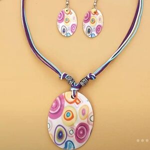 Natural‎ Shell Earrings & Necklace Set Colorful Adjustable 3 Piece